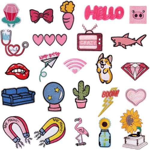 Colorful Cartoon Embroidery Patch Animal Cactus Diamond Magnetite Sew-On DIY Appliqued for Lovely Child Cloth Accessories Badge