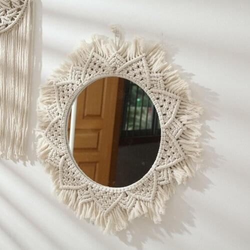 Round Makeup Mirror Cotton Rope Art Decoration Home Decor Lightweight Practical For Apartment Living Room Bedroom Baby Nursery