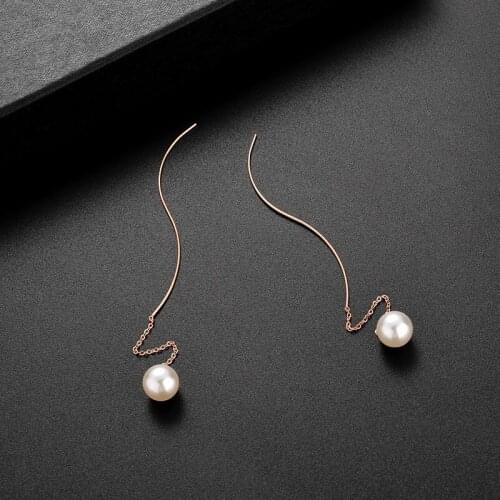 Sweet Romantic Long Chain Pearl Ear Line Luxury Rose Gold Color Wedding Party Earring For Women Female Jewelry Anniversary Gift