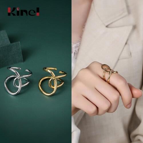 Kinel Minimalist 925 Sterling Silver Ring INS Simple Asymmetric Crossed Ring Handmade Open Female Silver Ring Fashion Jewelry