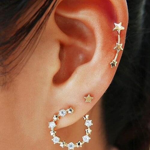 ALYXUY Fashion Shiny Crystal Pentagram Star Stud Earrings Set for Women Romantic Golden Earrings Girls Jewelry Accessories Gifts