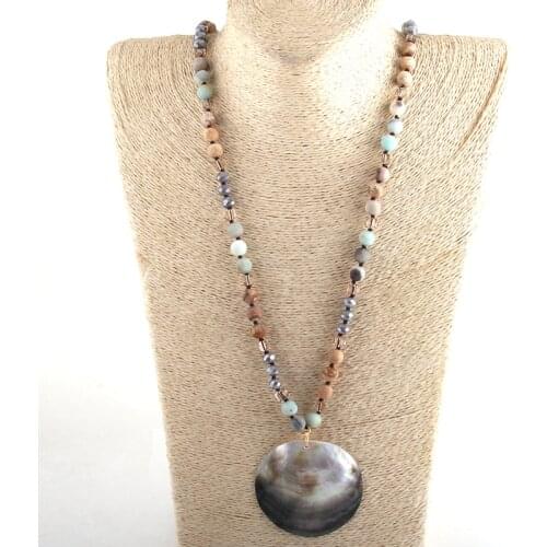 MOODPC Fashion Bohemian Tribal Jewelry Stone Long Knotted Long 60mm Sea Shell Necklaces For Women