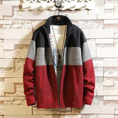 Autumn/Winter Plus Velvet Thickening Plus Size Trendy Sweater Cardigan Mens Stand-up Collar Sweater Jacket Knitted Sweater Men