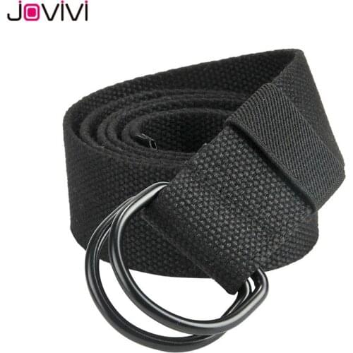 Jovivi 1 pc Mens Double D-Ring Canvas Web Belt Casual Stripe or Solid Pattern Mens Belts Have 6 Colors Optional