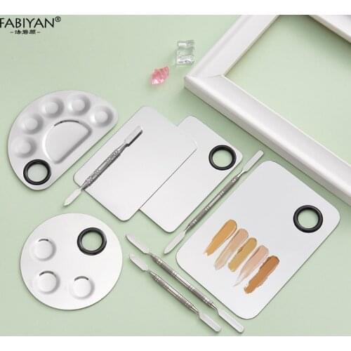 Set Six holes Shape Palette Spatula Plate Rod Stainless Steel Nail Art Makeup Polish Gel Cream Foundation Eye shadow Mixer Tools