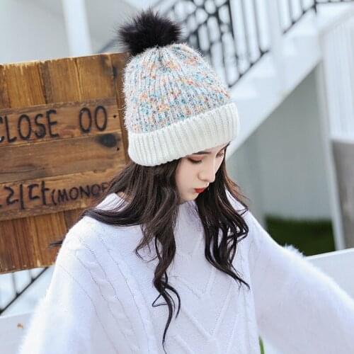 New Korean Version of The Tide Wild Plus Velvet Warm Autumn and Winter Cycling Ladies Sweet Cute Knitted Wool Cap Beanie