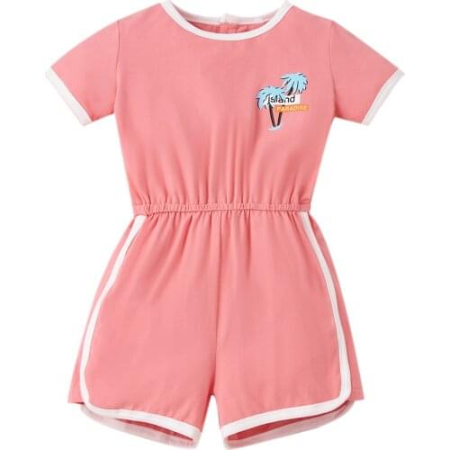 Toddler Baby Girls Playsuit Solid Color Tree Printing Outfits Casual O-neck High Waist One-piece Clothing Jumpsuit