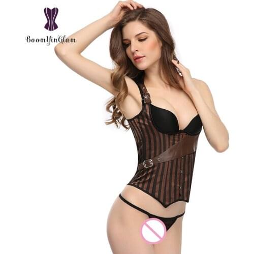 Wholesale Striped Corselet Punk Style Waist Trainer Sprial Steel Boned Vest Shaper Underbsut Corset Size S-XXL J903