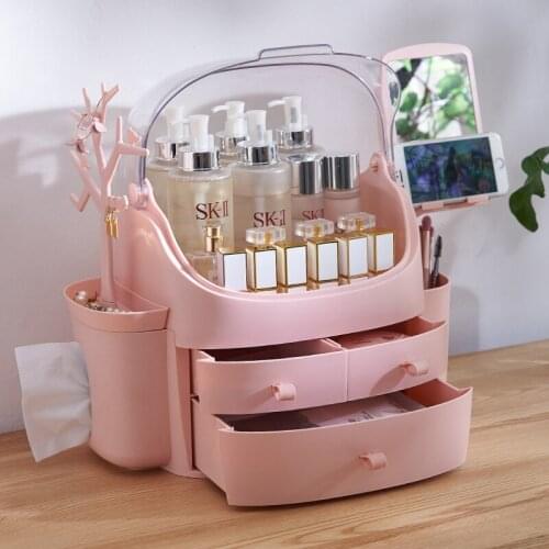 Portable Cosmetic Storage Box Dust-Proof Lipstick Skin Care Products Dressing Table Home Desktop Large-Capacity Rack