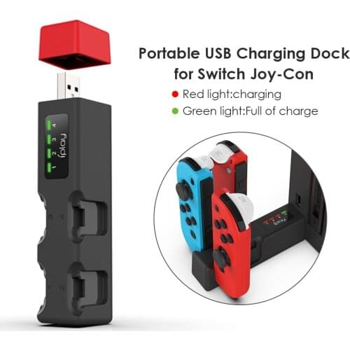 Portable 4 Port Controller USB Charging Dock for Nintend Switch Console Gamepad Charger Station Cradle with Indicator for NS