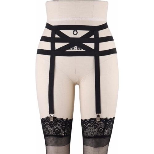 Harajuku Pastel Garters Belt Sexy Black Goth Body Harness Belt Funny Bondage Lingerie Body Cage Harness Free Size P0120
