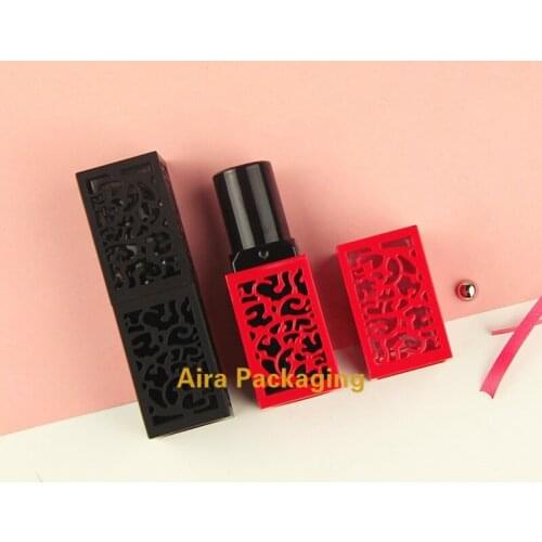 12.1mm Empty Plastic Red Lipstick Tube New Arrival Retro Hollow Style Black Lip Balm Container Lip Rouge Packaging 10pcs/lot