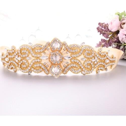 TRiXY S26-G Gold Bridal Belt Wedding Dress Belt Jeweled Belt Accessories Wedding Sash Crystal Bride Belt Bridal Sash for Wedding