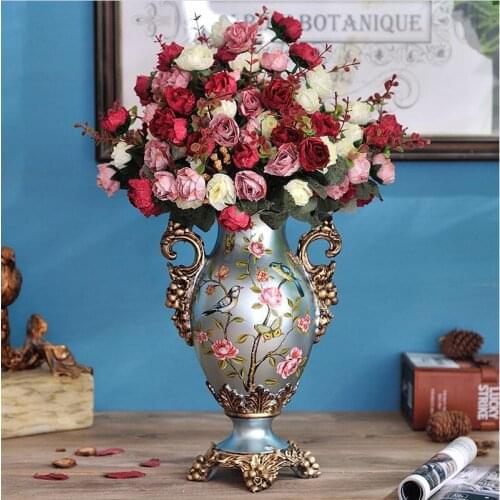 Luxury Europe Classical Handicraft Resin Vase Figurines Livingroom Table Ceramic Vase Ornament Home Furnishing Crafts Decoration
