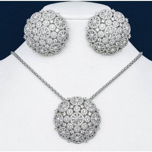 Luxury Delicate Flower Luxury Super AAA Cubic Zirconia Engagement Dubai Naija Bridal Women Necklace Earring Jewelry Set