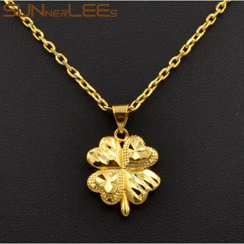 SUNNERLEES Fashion Jewelry Gold-Color Pendant Necklace Delicate Four Leaf Clovers Optional Chain For Mens Womens P07 Y
