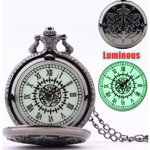 Luminous Watch Kuroshitsuji Black Butler Quartz Pocket Watch Analog Necklace Watch Men Women Watches Gift
