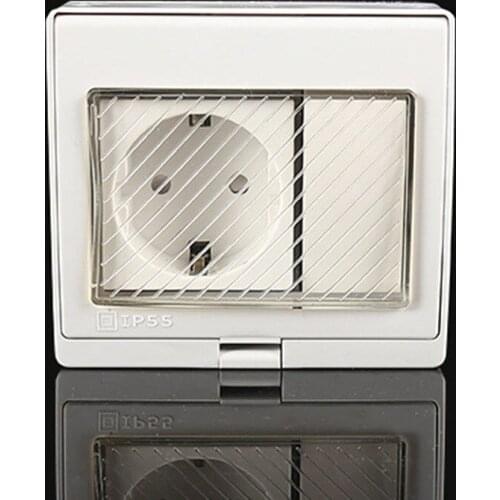 Waterproof Dust-proof Outdoor External Wall Power Socket, 16A EU Standard Electrical Outlet Grounded AC 250 Independent switch