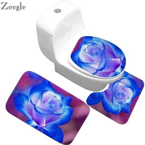 Zeegle 3pcs Mats for Bathroom Toilet Washable Rug Lid Toilet Cover Carpet Absorbent Bath Rug Set Toilet Mat Bath Decor