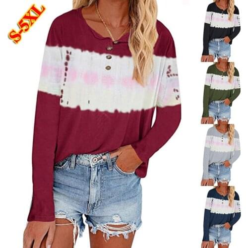 Woman Tshirts New Fund Of 2021 Autumn Selling tie-dye Printing Button Long Sleeve T-shirt Female Harajuku T Shirt Women BX20028
