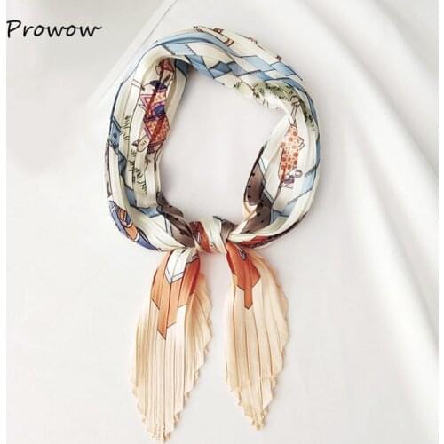 Crinkle Silk Bandana Stripe Print Foulard for Women Square Wrinkle Scarf Small Crumple Neck Decoration Headban SJ045