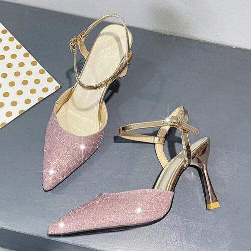 New Fashion Super High Heel Women Sandals Women Single Shoes Wedding Shoes Bridal Buckle Pointed High Heel Shoes Women Sandals