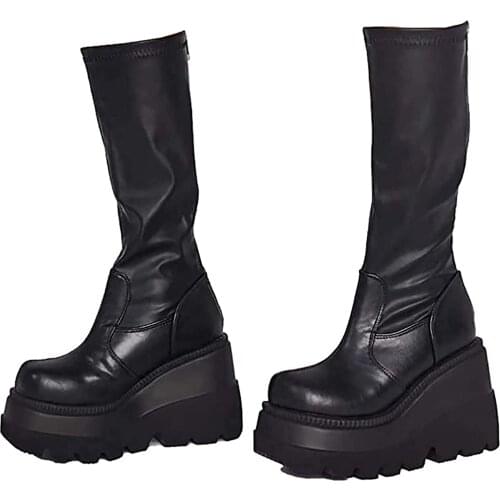 Big Size 35-43 Brand Design Ladies High Platform Boots Fashion Zip High Heels Boots Women 2021 Wedges Shoes Woman