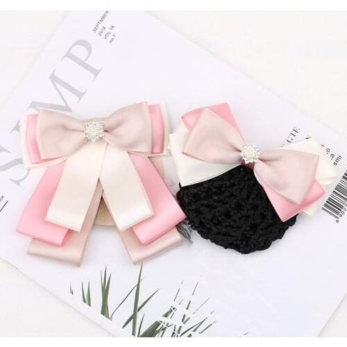 Women Neck Collar Shirt Bow Tie Ribbon Rhinestone Necktie Headwear Lady Hairpins Barrettes Cover Hair Flower Hairgrip Bowtie Set