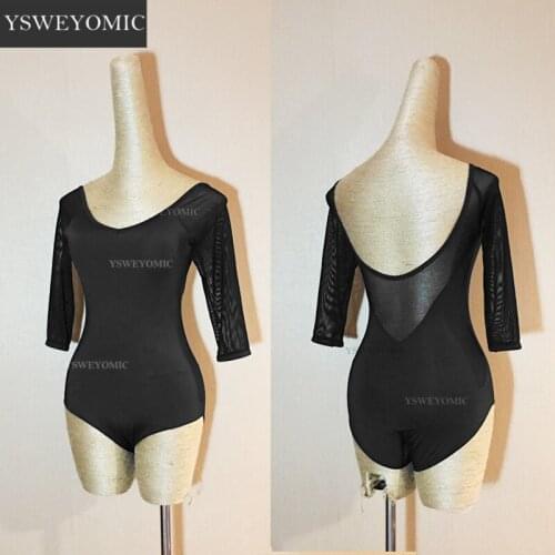 2020 All Season Bodysuit latin Backless Middle Sleeves Black Practise Salsa Ballroom Latin Dance Bodysuit Women Dance Top Y45