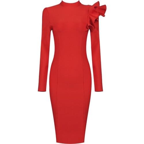 2021 New Bandage Dress Elegant Ruffles Sexy Women Bodycon Dress Autumn Winter Party Club Ladies Clothing