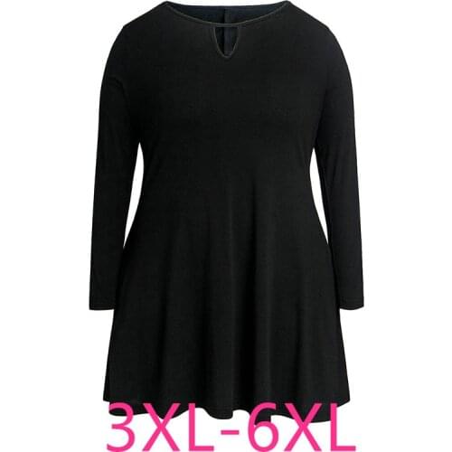 New autumn winter plus size dress for women slim casual large long sleeve O neck pleated mini dresses black 3XL 4XL 5XL 6XL