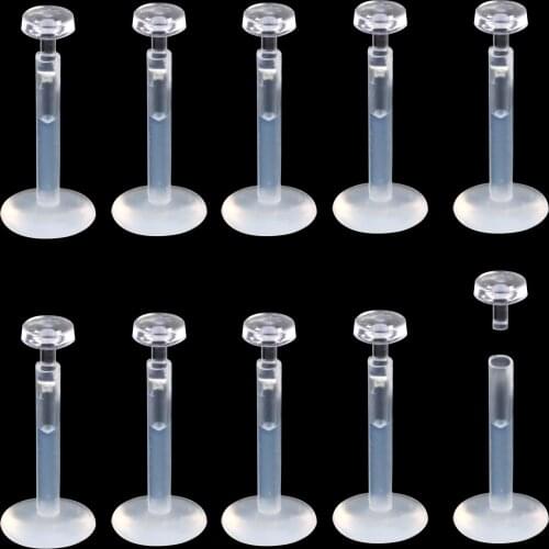 10PCS Push-in Labret Bar Clear Invisible Piercing Lip Ring Bioplastic Anti-allergic Small Body Jewelry For Work Free Shipping