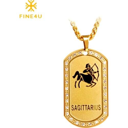 2018 FINE4U N051 12 Zodiac Signs Constellations Pendants Necklace For Men Women Stainless Steel Chain Necklace Birthday Gifts