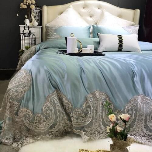 Luxury 120S Egyptian cotton Romantic Lace Bedding sets Queen King Royal Duvet cover Bed sheet set Pillowcases 4pcs
