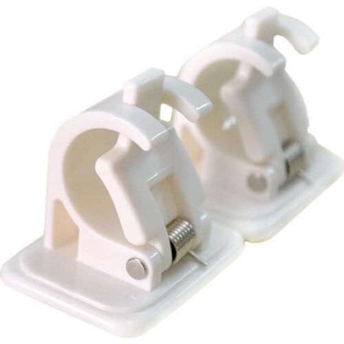 4pcs Self Adhesive Hooks Rod Bracket White Hanging Curtain Fixed Clip Bathroom Shower Towel Rod Clamp Home Storage Accessories