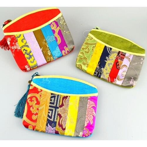 50pcs Creative Patchwork Small Zipper Coin Purse Christmas Gift Pouches Cosmetic Makeup Bag Chinese Silk brocade Phone Wallet