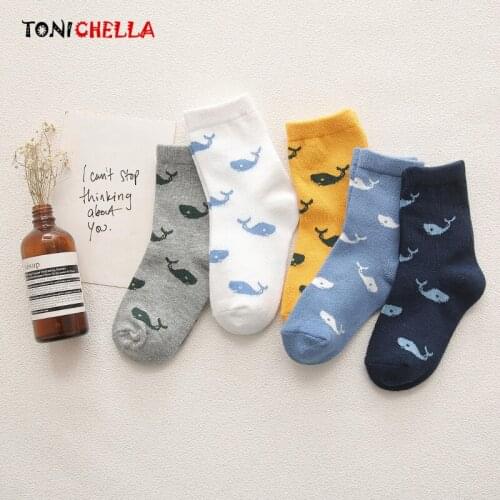 5 Pairs Baby Kids Summer Socks New Fashion Cute Cartoon Whale Pattern Boys Girls Children Soft Comfortable Thin Socks CL5215