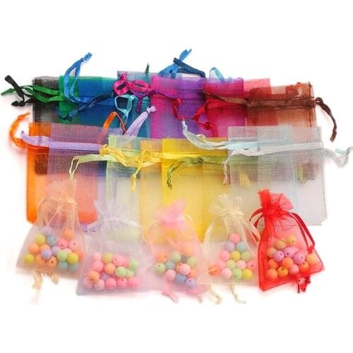 7x9 10x15cm Drawstring Organza Bag tulle fabric Gauze Jewelry Packaging Bags Wedding Party Decoration Candy Gift Pouches 50