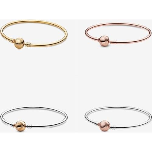 Bewill 925 Sterling Silver Rose Gold Ball Clasp Clip Suitable Smooth Bangle Fit Bead Charm Bracelets DIY Fashion Jewelry