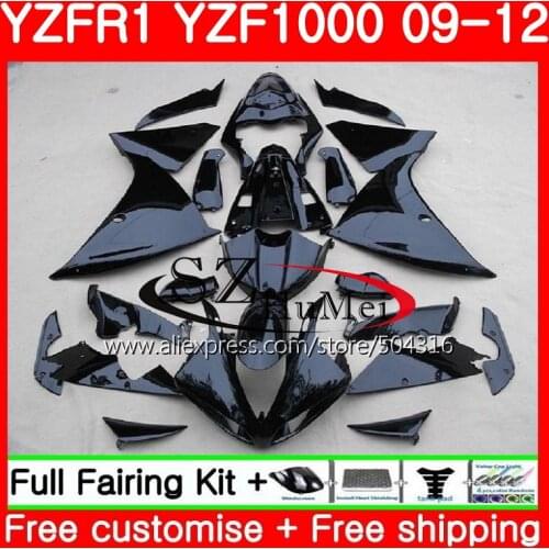 Bodys For YAMAHA YZF1000 YZFR1 09 10 11 12 YZF-1000 77SH20 YZF-R1 YZF 1000 R 1 YZF R1 2009 2010 2011 2012 Fairings Glossy black