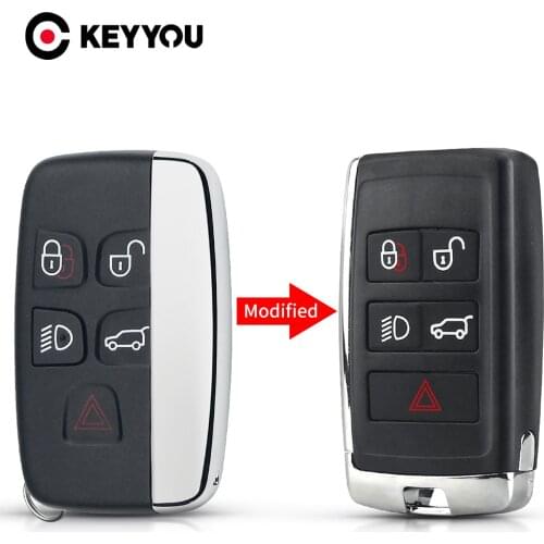 KEYYOU Upgraded 5 Buttons Car Remote Key Shell Case Fob for Land Rover Range Rover LR2 LR4 fit Jaguar F-Pace F-Type XE XF XJ