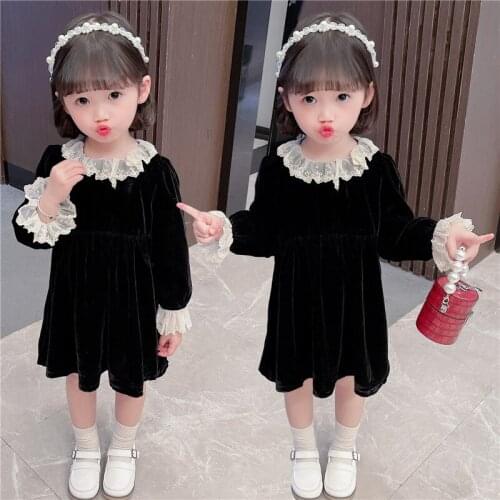 Black Lace Spring Summer Girls Dress Kids Teenagers Children Clothes Outwear Special Occasion Long Sleeve High Quality