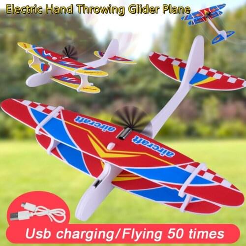 Electric Hand Throwing Glider Plane Toys For Boy Girl Electric Aircraft Foam Inertial Plane Model Toys For Children Outdoor Toy