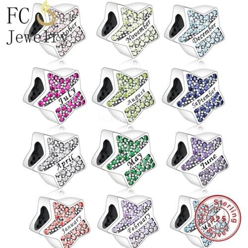 FC Jewelry Fit Original Charm Bracelet 925 Silver Star Month Zircon Stone June October Bead For Making Birthday Gift Berloque