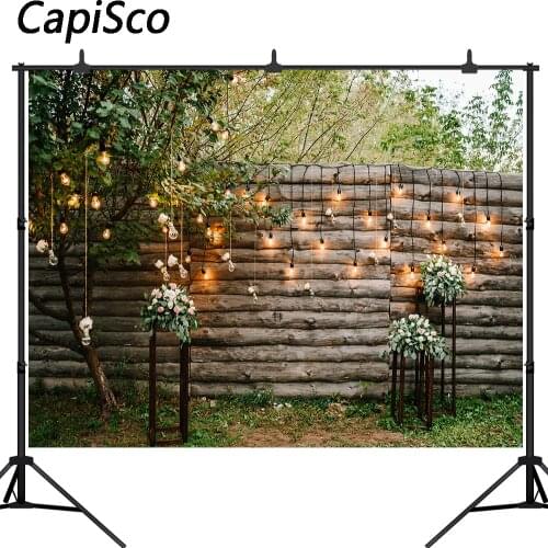 Capisco Wedding Photography Backdrop Old Wooden Wall Flowers Light Bulb tree Love Baby Photographic Background Photo Studio prop