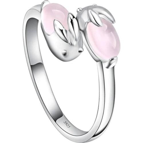 Hfarich Cute Rabbit Rings For Women Crystal Party Engagement Wedding Ring Adjustable female