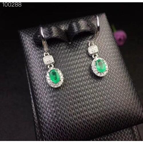 Emerald earring Free shipping Natural real emerald 925 sterling silver earrings 4*6mm 2pcs