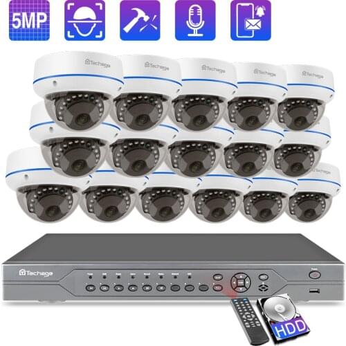 Techage 5MP 16CH POE Security Camera System Face Detection Audio Record Dome IP Camera CCTV Vedio Surveillance Camera Kit P2P