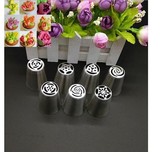 By dhl 50set 7Pcs/Set Stainless Steel Russian Icing Piping Nozzles Pastry Decoration Tips Cake Decoration Kitchen Accessories