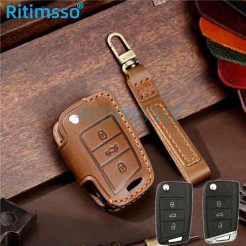 Handmade Leather Car Key Cover Case Shell Fob for Volkswagen VW Golf 7 Mk7 Skoda Octavia A7 for SEAT Leon Ibiza 3 Car-styling